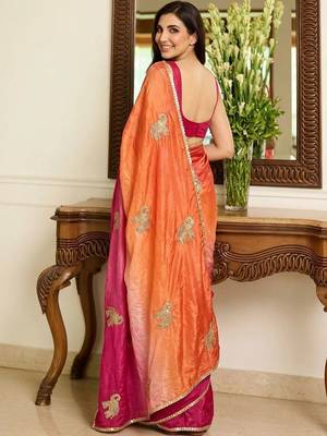 multicolor ethnic motifs embroidered satin saree 4