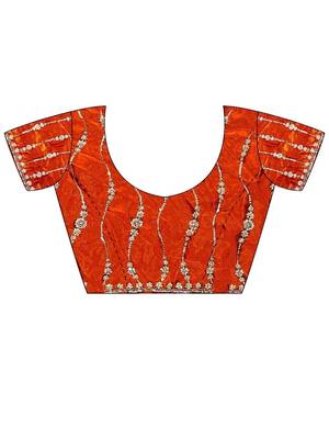Orange embellished embroidered satin designer saree 3