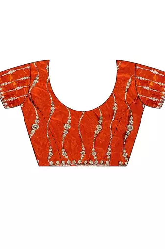 Orange embellished embroidered satin designer saree