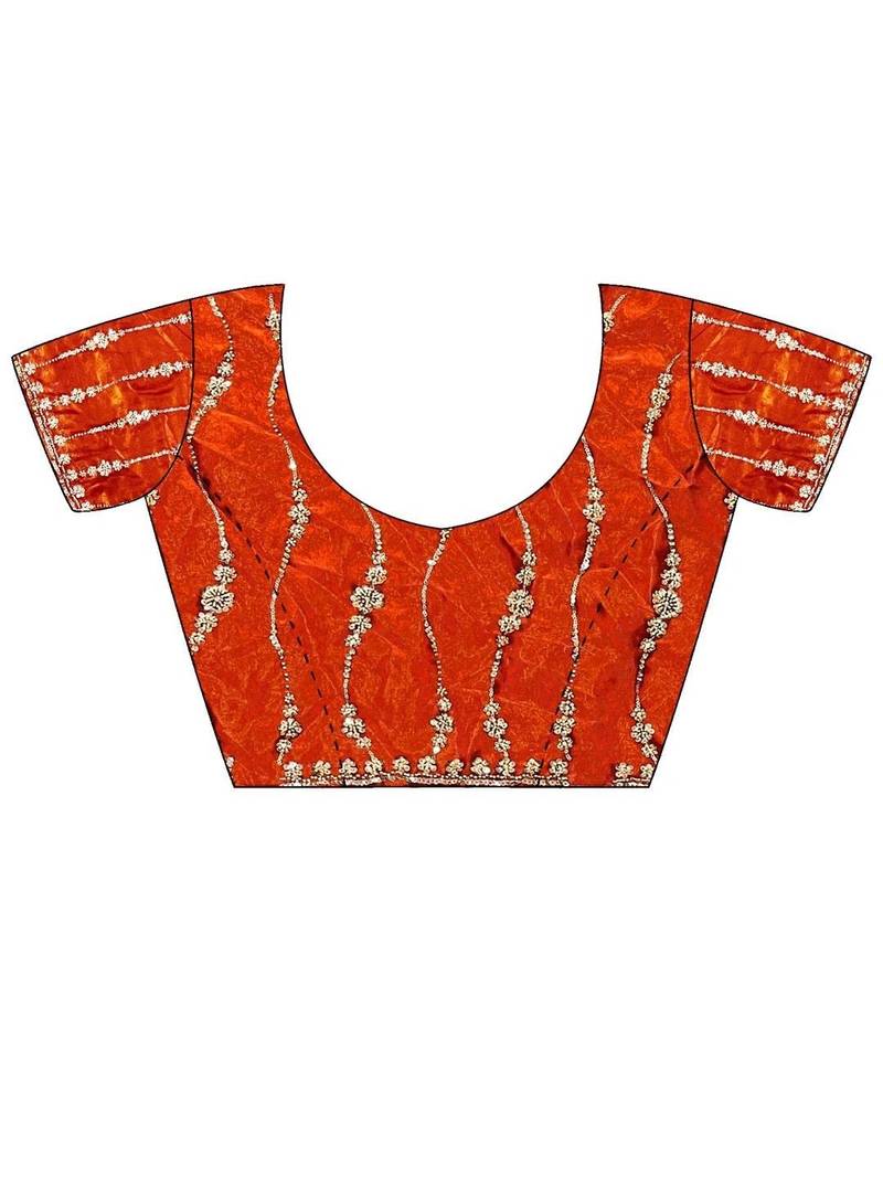 Orange embellished embroidered satin designer saree