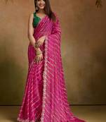 Pink leheriya embroidered poly chiffon designer leheriya saree