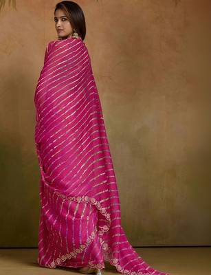 Pink leheriya embroidered poly chiffon designer leheriya saree 2