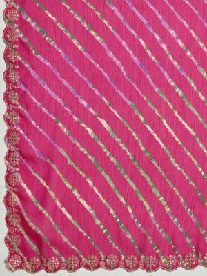 Pink leheriya embroidered poly chiffon designer leheriya saree 4