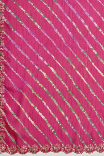 Pink leheriya embroidered poly chiffon designer leheriya saree