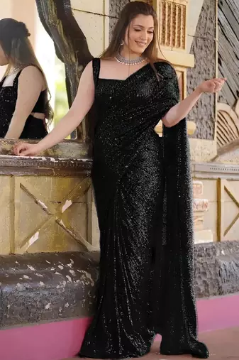 Black sequinned poly georgette designer saree