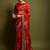 red floral embroidered pure chiffon saree