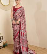 Red ethnic motifs block print ready to wear saree