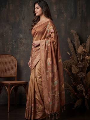 Copper floral silk blend designer kanjeevaram saree 2