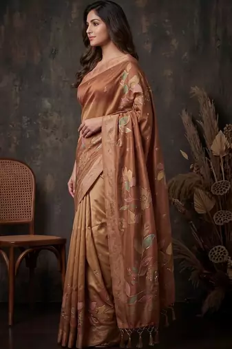 Copper floral silk blend designer kanjeevaram saree
