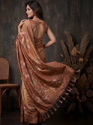 Copper floral silk blend designer kanjeevaram saree 3