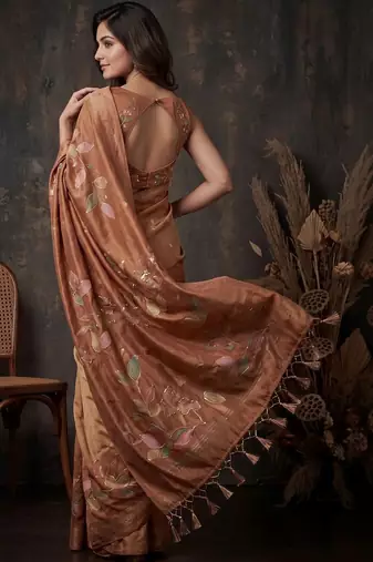 Copper floral silk blend designer kanjeevaram saree