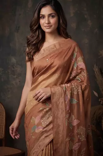 Copper floral silk blend designer kanjeevaram saree