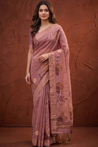 Pink floral zari silk blend designer kanjeevaram saree