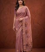Pink floral zari silk blend designer kanjeevaram saree