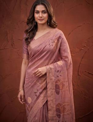 Pink floral zari silk blend designer kanjeevaram saree 2