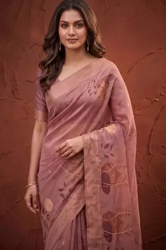 Pink floral zari silk blend designer kanjeevaram saree