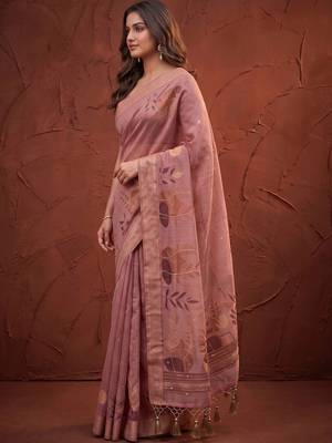 Pink floral zari silk blend designer kanjeevaram saree 3