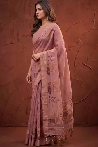 Pink floral zari silk blend designer kanjeevaram saree