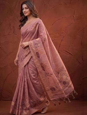 Pink floral zari silk blend designer kanjeevaram saree 4