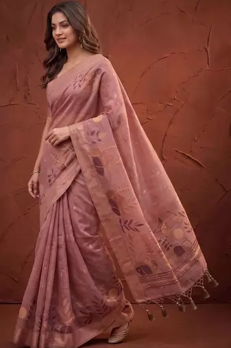 Pink floral zari silk blend designer kanjeevaram saree