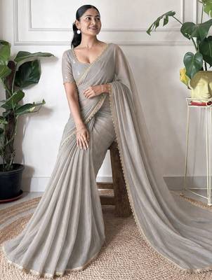 grey floral embroidered pure chiffon tussar saree 4