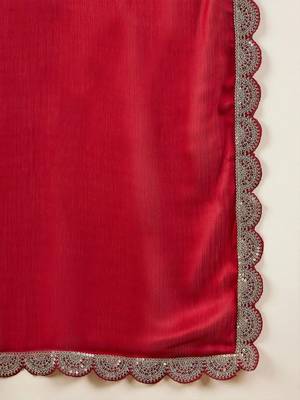 Red floral embroidered poly georgette designer dabu saree 3