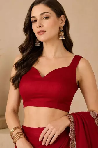 Red floral embroidered poly georgette designer dabu saree