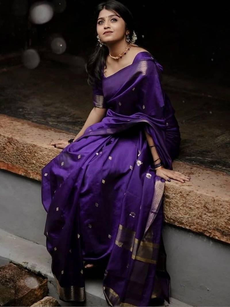 Purple woven design zari banarasi saree