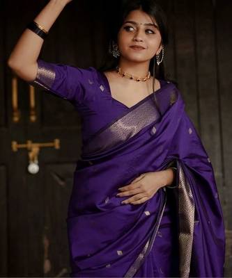 Purple woven design zari banarasi saree 2