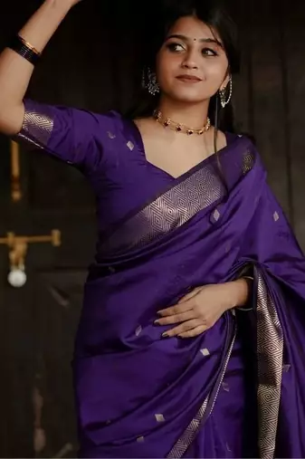 Purple woven design zari banarasi saree