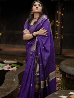 Purple woven design zari banarasi saree 4