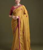 Mustard floral embroidered tissue designer saree