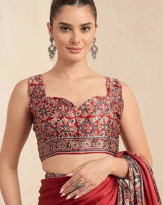 maroon kalamkari block print ready to wear saree 3