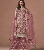 Mauve Pink Embroidered Designer Sharara Suit