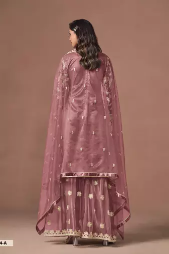 Mauve Pink Embroidered Designer Sharara Suit