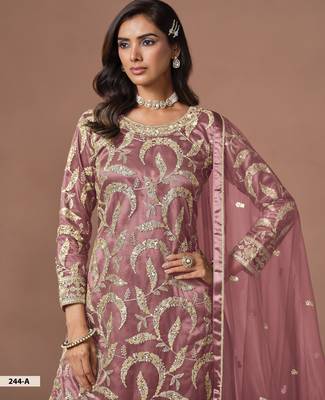 Mauve Pink Embroidered Designer Sharara Suit 3