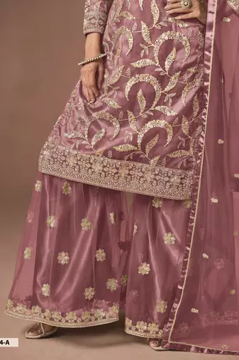 Mauve Pink Embroidered Designer Sharara Suit