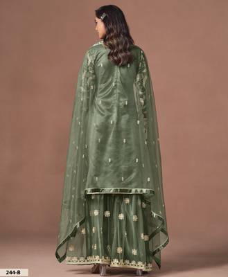 Olive Green Embroidered Designer Semi Stitched Sharara Suit 2