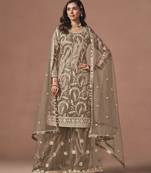 Light Taupe Grey Embroidered Designer Semi Stiched Sharara Suit