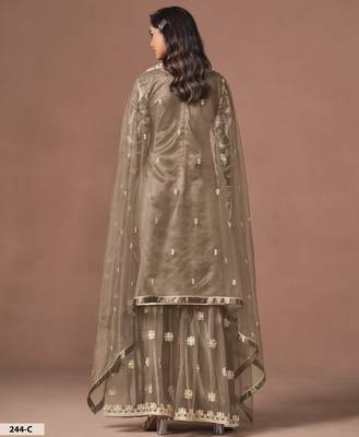 Light Taupe Grey Embroidered Designer Semi Stiched Sharara Suit 2