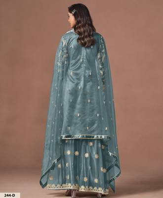 Dusty Teal Blue Embroidered Designer Sharara Suit 2