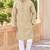 Elegant beige linen embroidered kurta pyjama set with sequin
