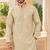 Elegant beige linen embroidered kurta pyjama set with sequin