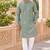 Refreshing mint linen embroidered kurta pyjama set with sequin accents