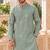 Refreshing mint linen embroidered kurta pyjama set with sequin accents