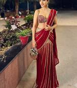 Red Ready to Wear Lehenga Saree with Sequins Embroidery  Unstich Blouse