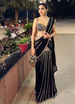 Black  Ready to Wear Lehenga Saree with Sequins Embroidery  Unstich Blouse 1