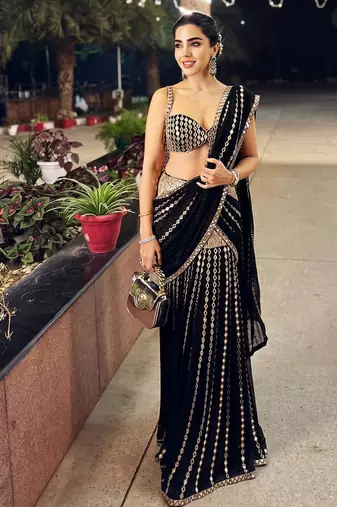 Black  Ready to Wear Lehenga Saree with Sequins Embroidery  Unstich Blouse