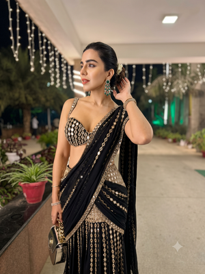 Black  Ready to Wear Lehenga Saree with Sequins Embroidery  Unstich Blouse 2