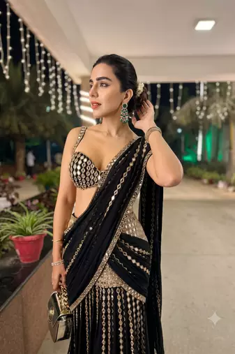 Black  Ready to Wear Lehenga Saree with Sequins Embroidery  Unstich Blouse